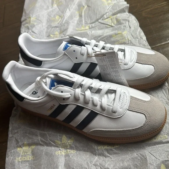 adidas Samba Og Men's 3-Stripes Retro Contrast 70S Trainers (White Navy - Picture 3 of 4